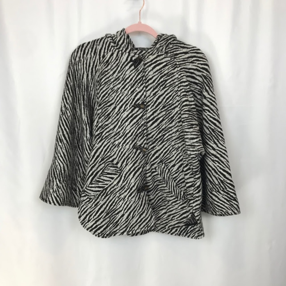 Etcetera Zebra Print Toggle Hooded Women Jacket M